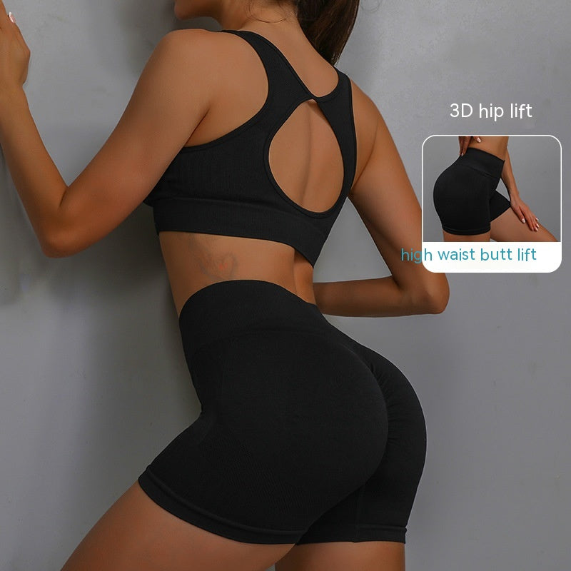 Women’s Fitness Set: Comfortable Shorts and Hollow-Back Sports Bra