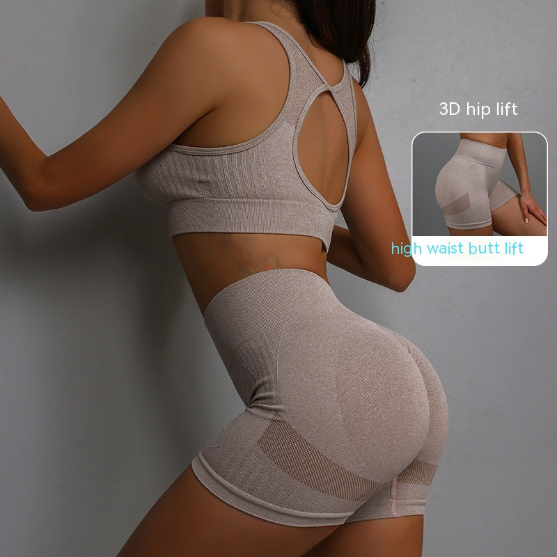 Women’s Fitness Set: Comfortable Shorts and Hollow-Back Sports Bra