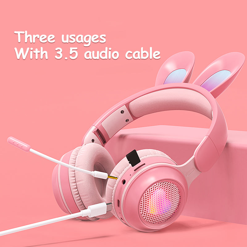 Glow-in-the-Dark Bunny Ear Wireless Headphones for Kids