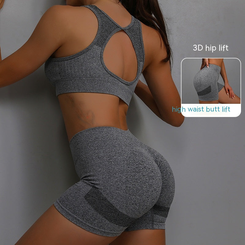 Women’s Fitness Set: Comfortable Shorts and Hollow-Back Sports Bra