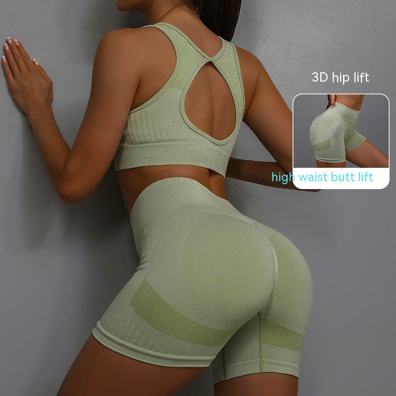 Women’s Fitness Set: Comfortable Shorts and Hollow-Back Sports Bra