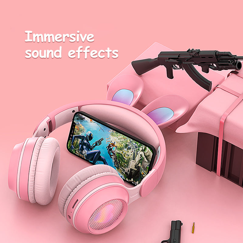 Glow-in-the-Dark Bunny Ear Wireless Headphones for Kids