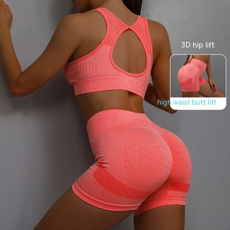 Women’s Fitness Set: Comfortable Shorts and Hollow-Back Sports Bra