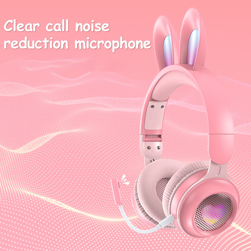Glow-in-the-Dark Bunny Ear Wireless Headphones for Kids