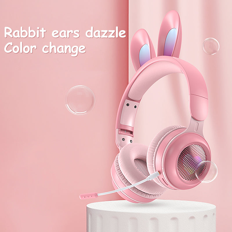 Glow-in-the-Dark Bunny Ear Wireless Headphones for Kids